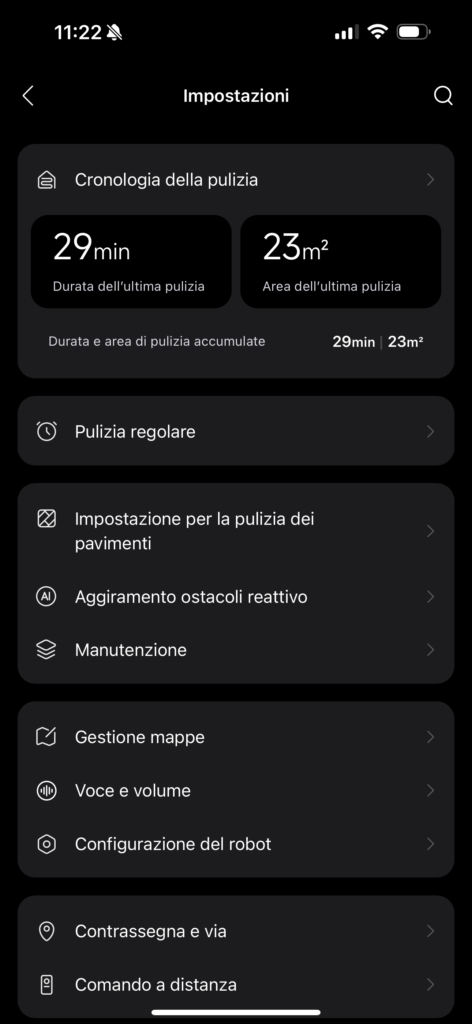 Roborock Q8 Max - app - impostazioni avanzate